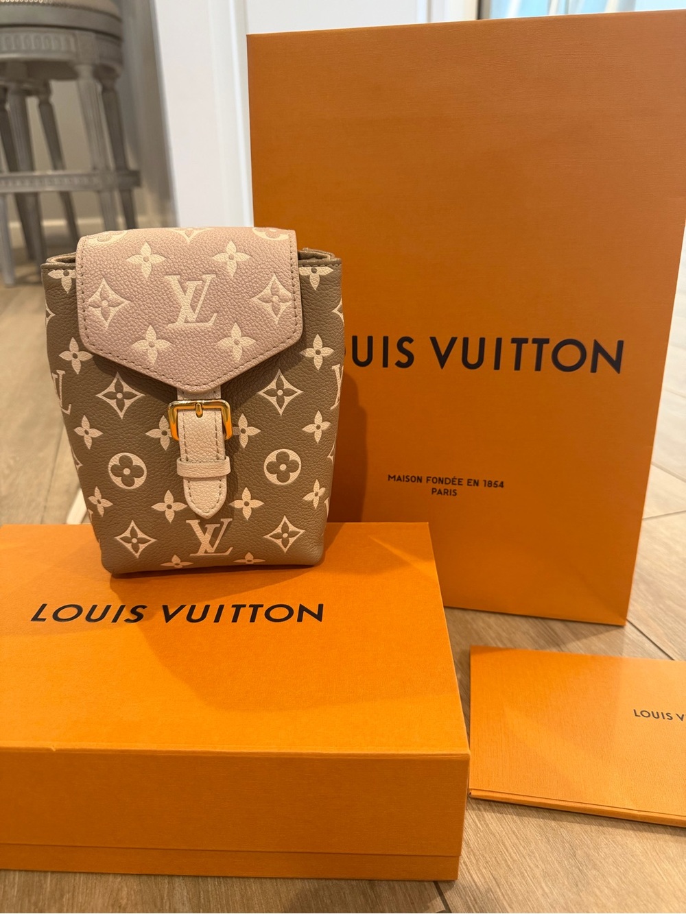 Louis Vuitton Taupe/green/knaki Monogram Mini Crossbody with Blush Pink Flap